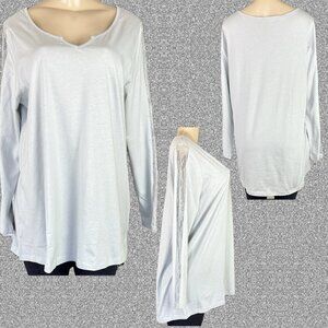 Ellos L -14/16 Light Gray Split Neckline Cotton Blend Lace Inlay Long Sleeve Tee